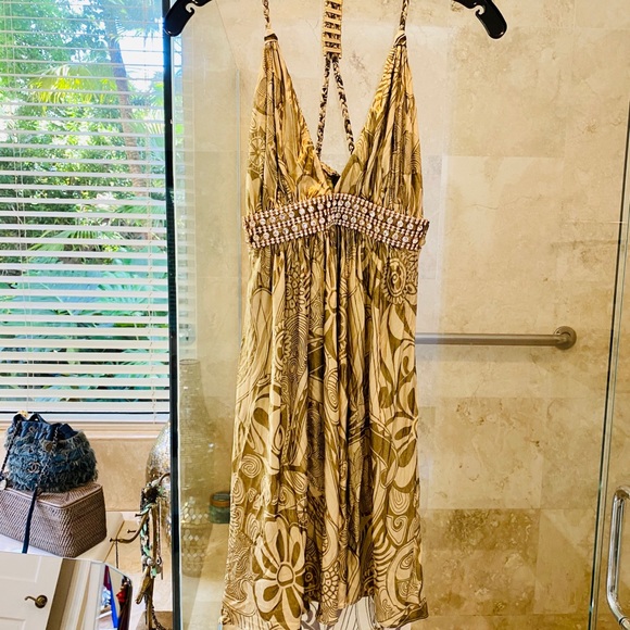 Sky Clothing Embellished Foil Print Silk Dress NWT - Picture 7 of 14